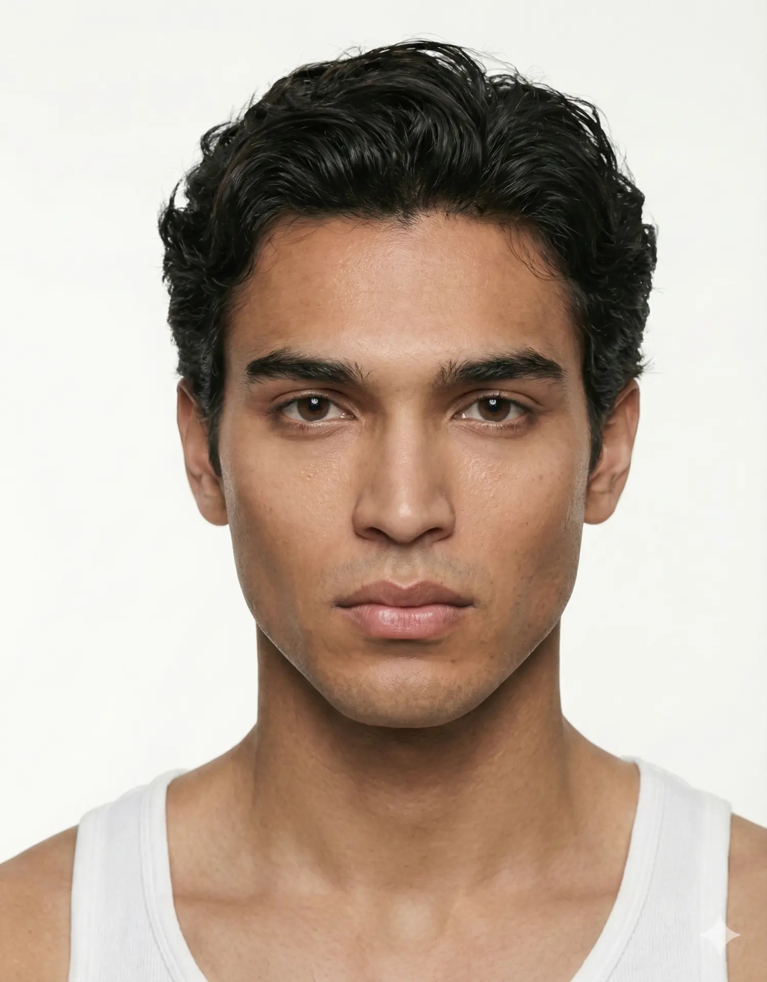 Studio portrait of male Talent with dark wavy hair